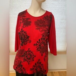 Allison Daley Women’s Red & Black Top Tee Size Petite PM
